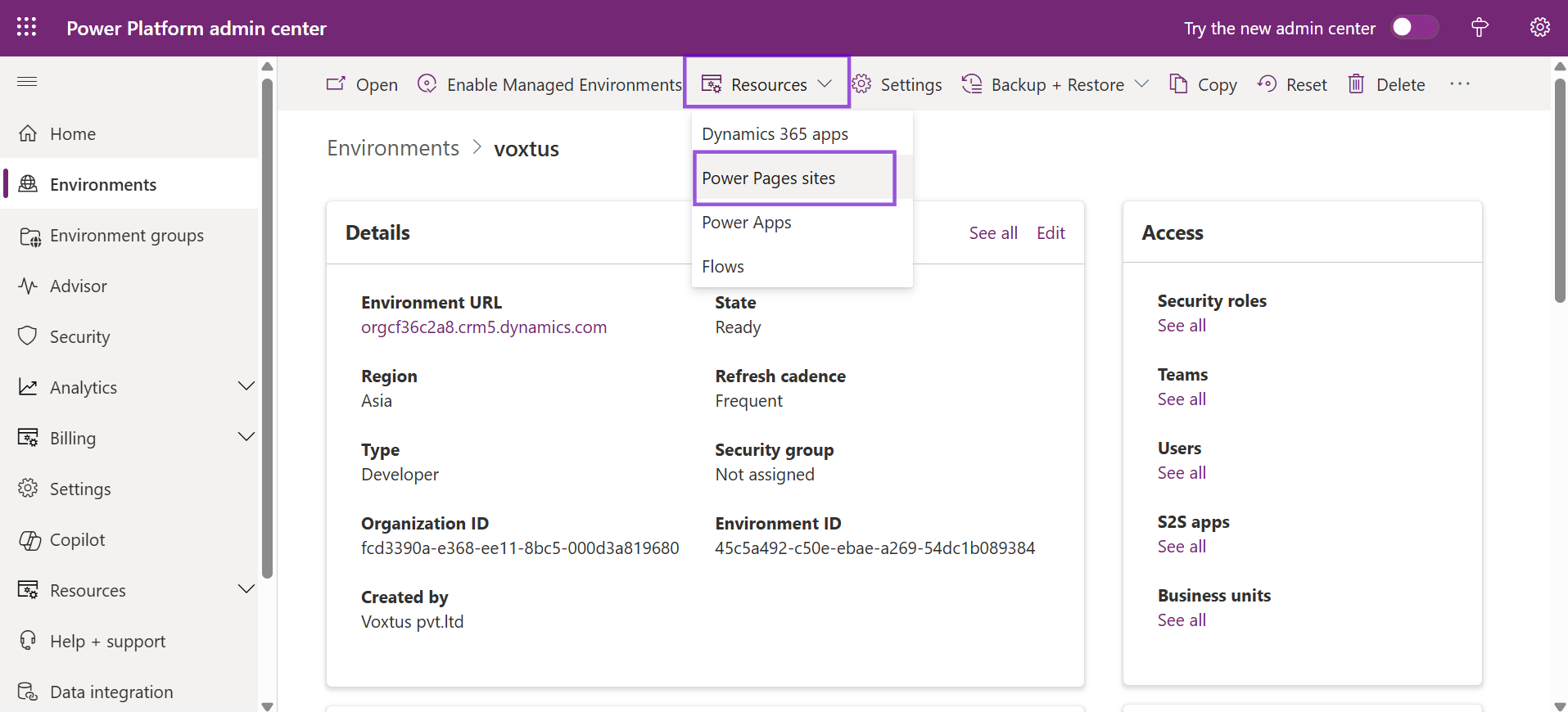 Power Pages sites Power Pages sites